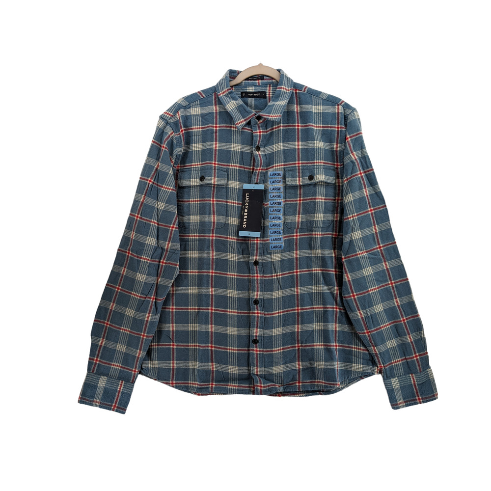 Lucky Brand Flannel Shirt L Blue‎ Plaid 7MS4002 Humboldt Woven Western Classic